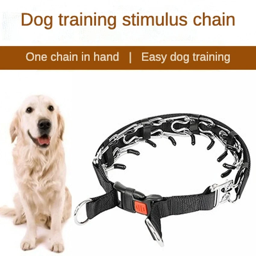 Collar de entrenamiento de cadena estimulante para perros, Collar de cuello de púas de acero inoxidable para mascotas, cadena P para perros medianos y grandes, Control de DropShipping - imagen 2