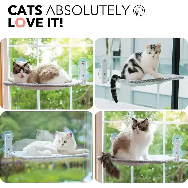 Percha plegable para ventana de gato, hamaca para ventana de gato con fuertes ventosas, cama para ventana de gato con marco de acero y cojín extraíble - imagen 3