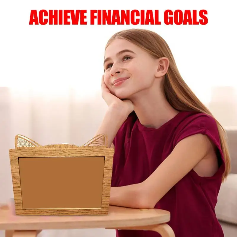 Caja de ahorro de dinero de madera con bolígrafo grabable, planificador de presupuesto de ahorro de dinero para sala de estudio, habitación de niños, dormitorio - imagen 4