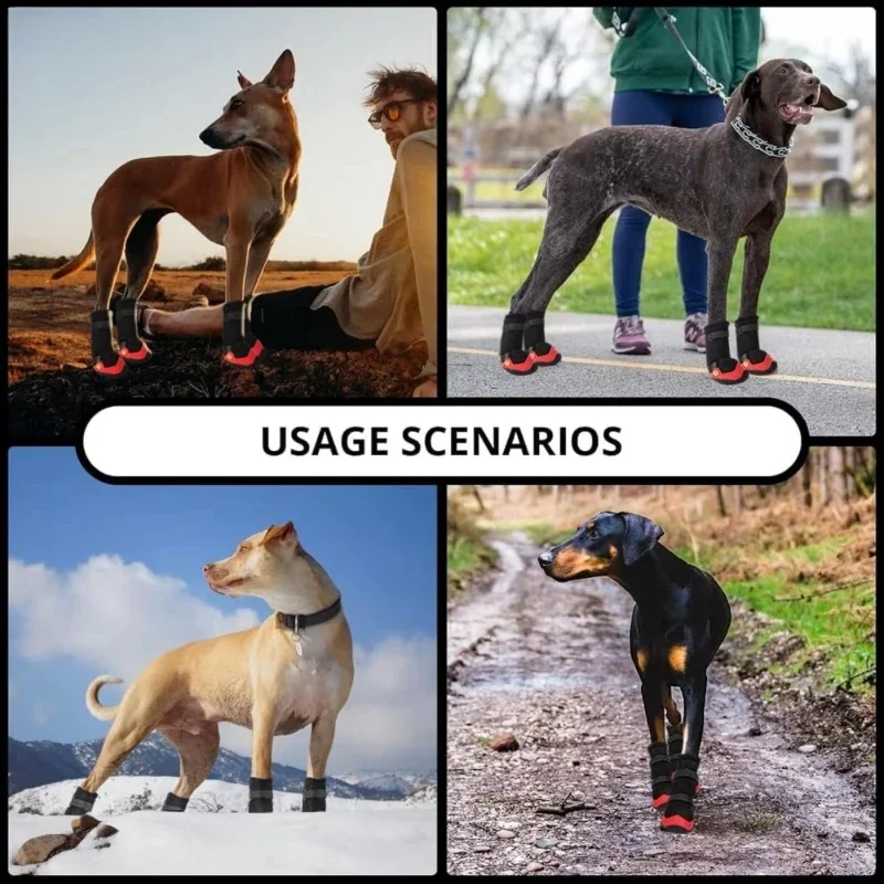 Caminar 4 Uds. Zapatos para perros impermeables, zapatos para perros pequeños y grandes, cinta reflectante transpirable, producto antideslizante para caminar para perros - imagen 4