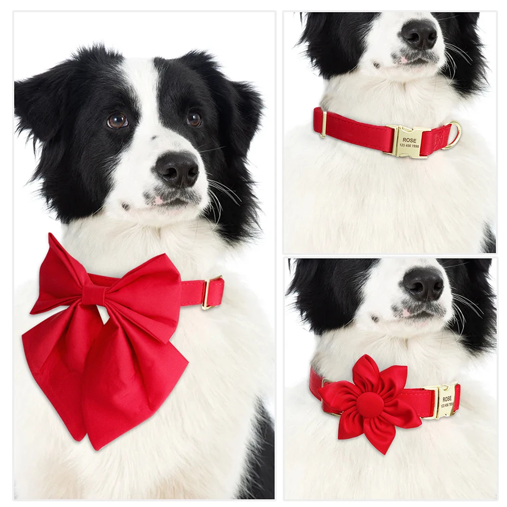 Collar de perro de seda personalizado, Collar de perro duradero ajustable con pajarita de flor para perros pequeños, medianos y grandes, collares de pajarita de boda - imagen 5