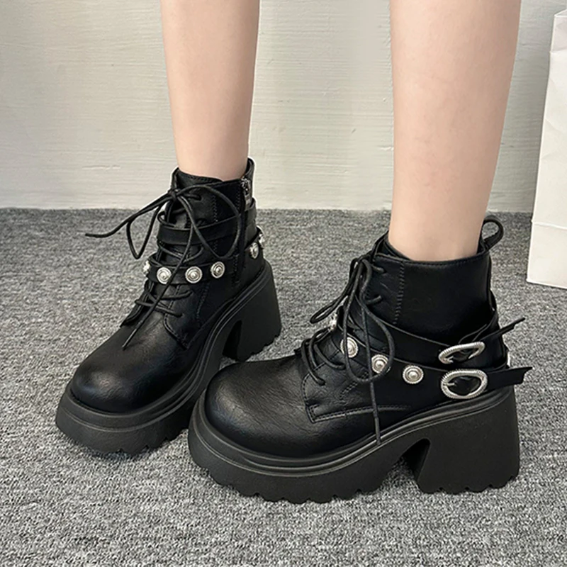 Botines de tacón alto para mujer, zapatos de diseñador gruesos, vestido de moda, zapatos de tacón para mujer, botas Chelsea góticas de lujo acogedoras para invierno