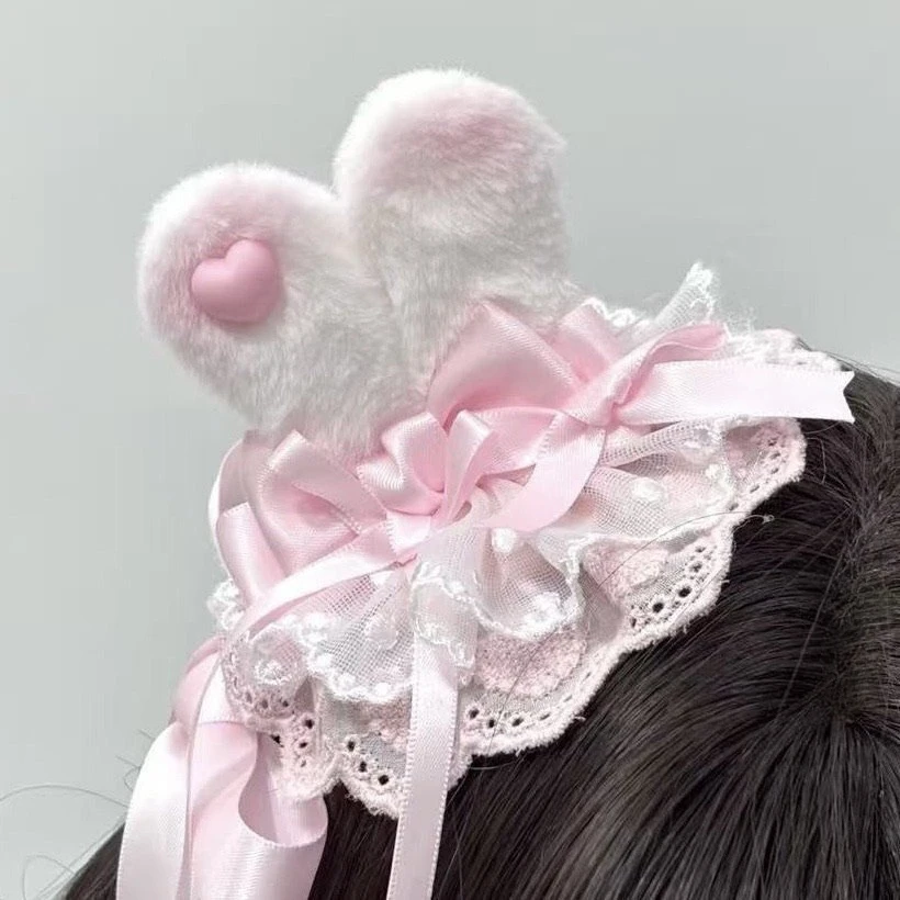 Lindo lazo para mascotas, pinza para el pelo con orejas de conejo, accesorio para el cabello de princesa para perros, pinza para el pelo de encaje rosa, accesorios para perros pequeños - imagen 2