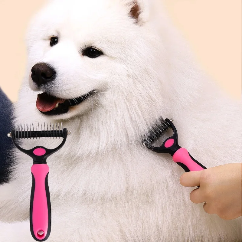 Cepillo quitapelos doble cara anti-nudos para perros y gatos