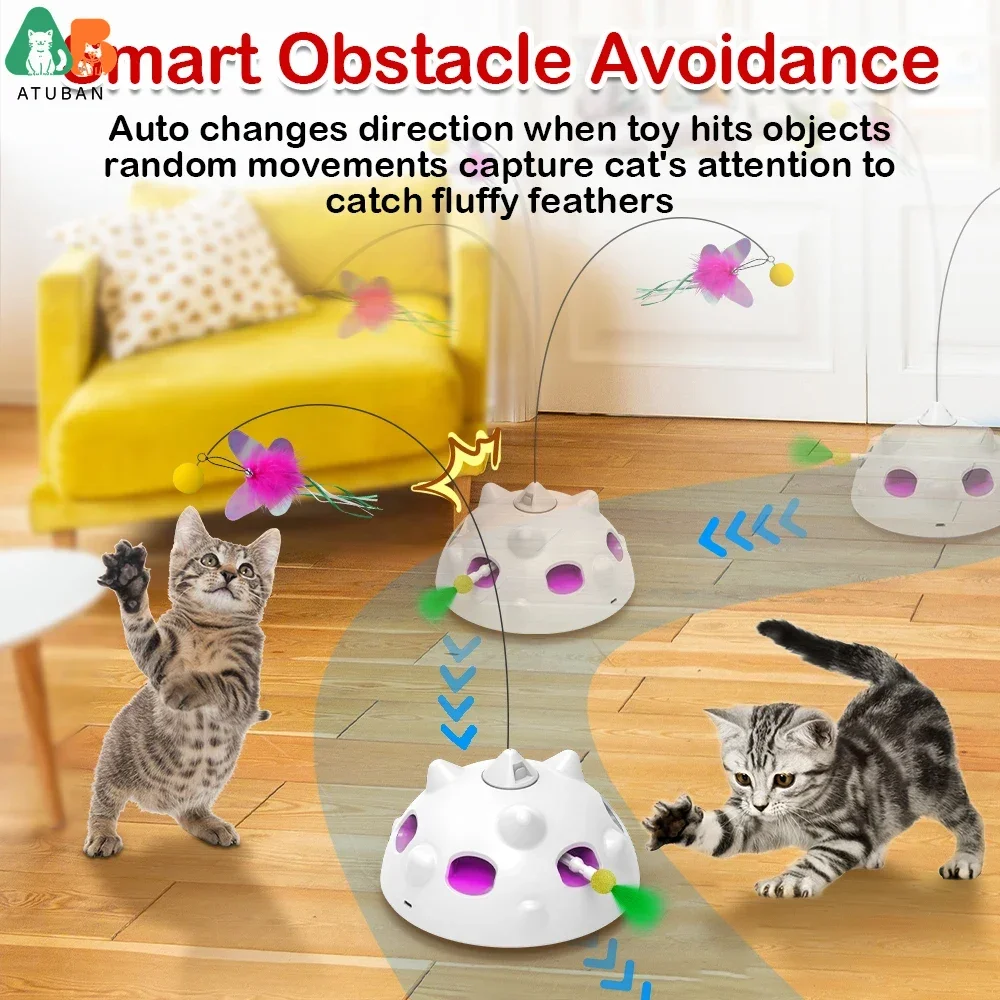 Ambush-juguete interactivo para gatos, pluma de tiro aleatorio, bolas de mariposa voladoras, luz LED, juguete automático para gatos de interior, Kitten-L08 - imagen 4