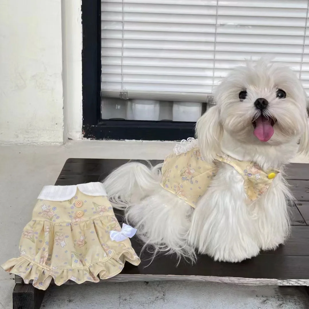 Chaleco Floral de primavera para mascotas, falda de princesa para perros y gatos, oso Yorkshire Schnauzer, ropa para perros pequeños/gatos, falda fina de primavera - imagen 4