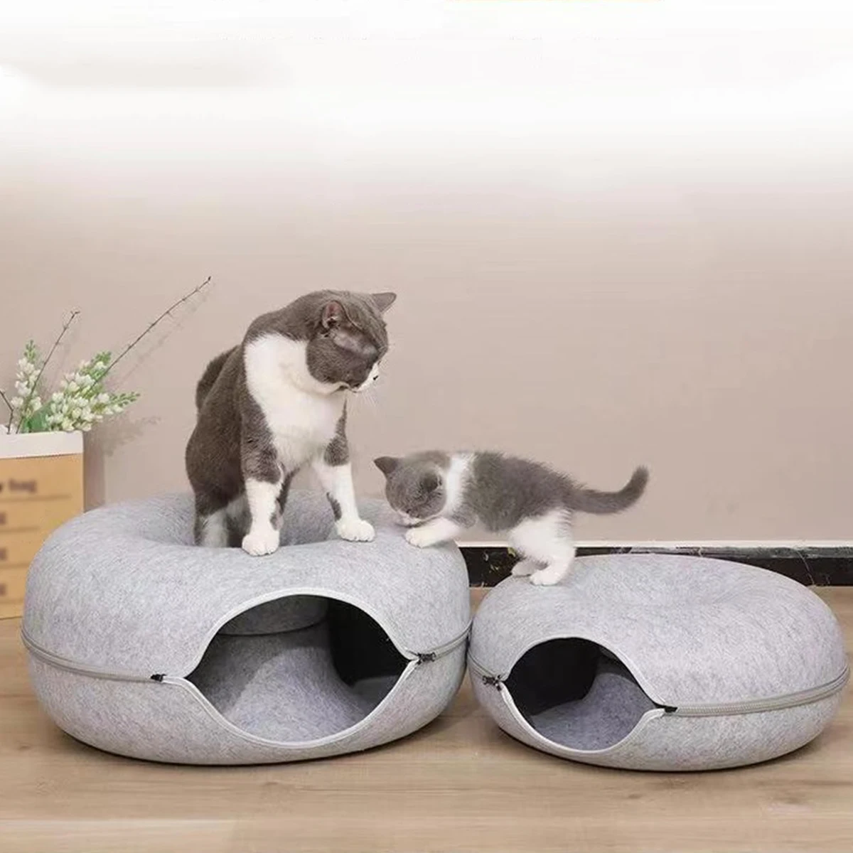 Túnel redondo interactivo para gatos, nido de Donut, cama de fieltro para gatitos, rascador para casa, cojín para dormir, juguete para mascotas para gatos