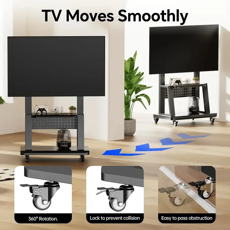 Soporte para TV móvil, carrito rodante para TV con ruedas para LED plano/curvo/LCD/OLED de 32-75 pulgadas, soporte para TV de suelo portátil con plataforma con orificios - imagen 3