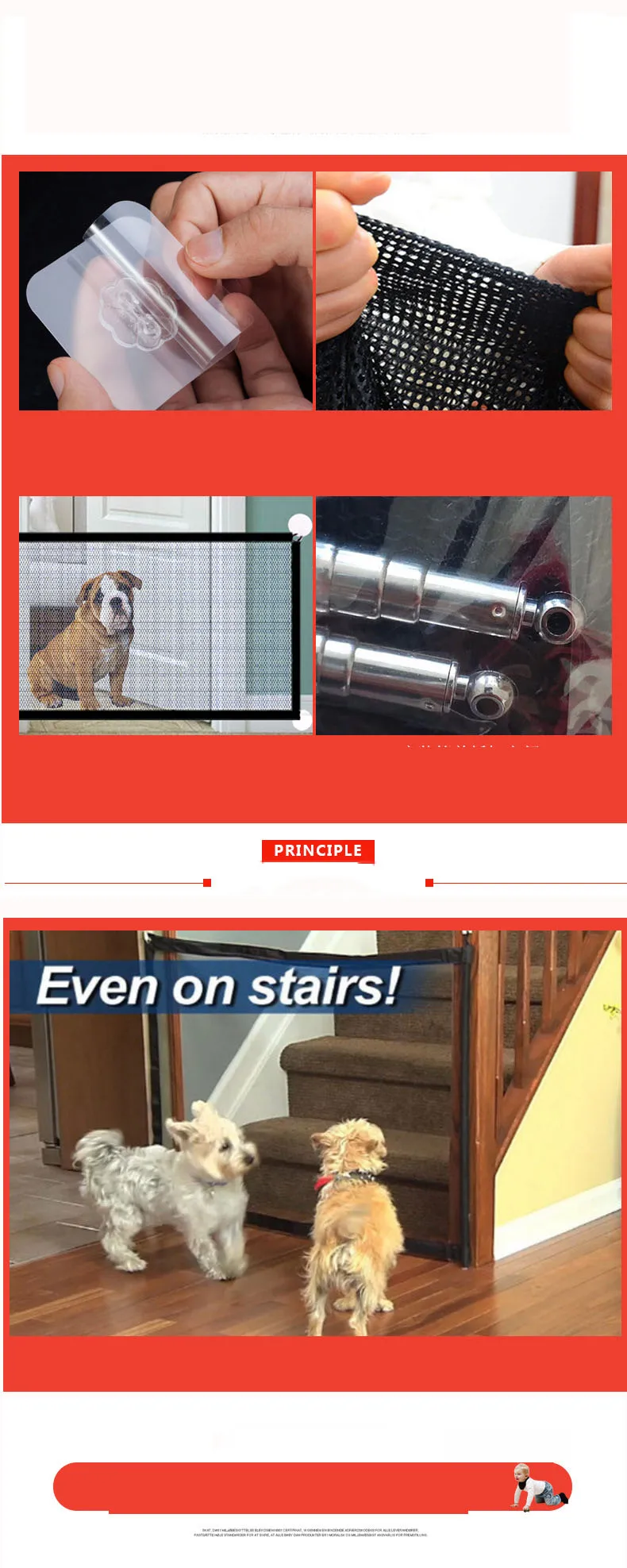 Valla para perros y mascotas, divisor plegable portátil de malla para el hogar, barrera de protección de pared sin perforaciones, red de seguridad, tela de malla de nailon - imagen 4