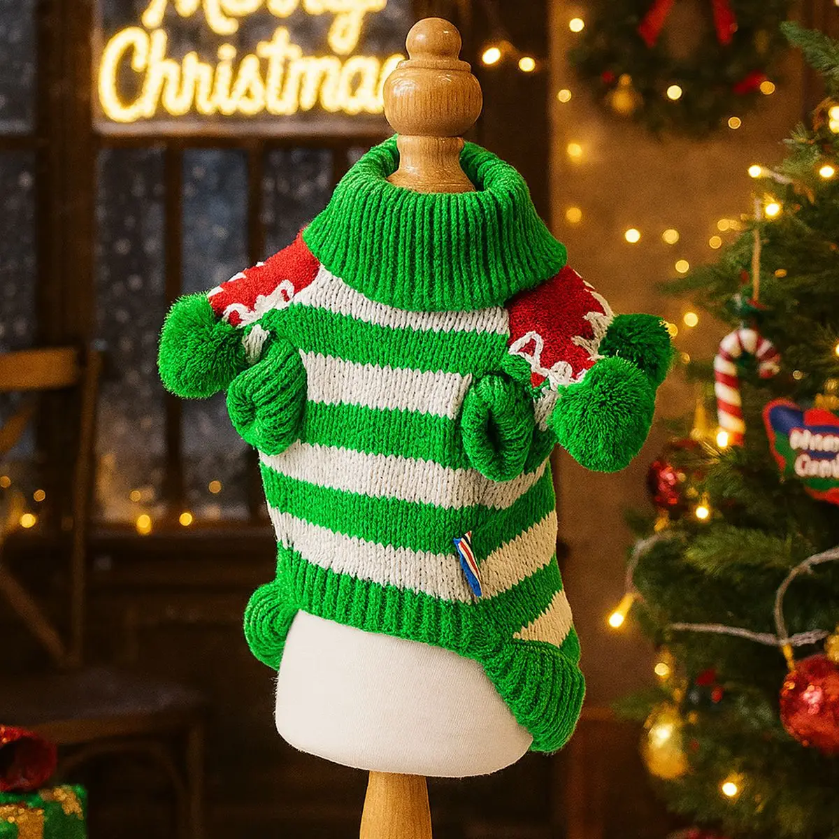 Suéter de Halloween a rayas para otoño/invierno para mascotas, suéter tejido de Navidad para mascotas, ropa para perros pequeños, ropa para cachorros - imagen 4