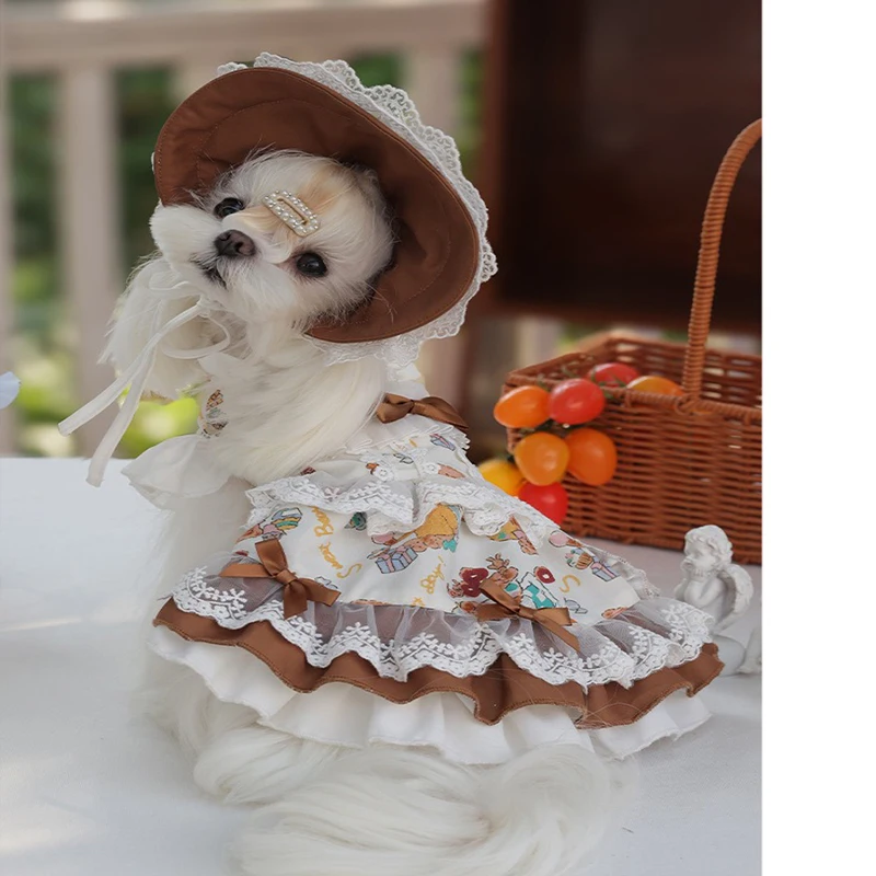 Vestidos para perros de niña Lolita, disfraz de lujo para perros pequeños, traje con falda de encaje, ropa para mascotas, mangas abullonadas, ropa de fiesta para perros - imagen 5