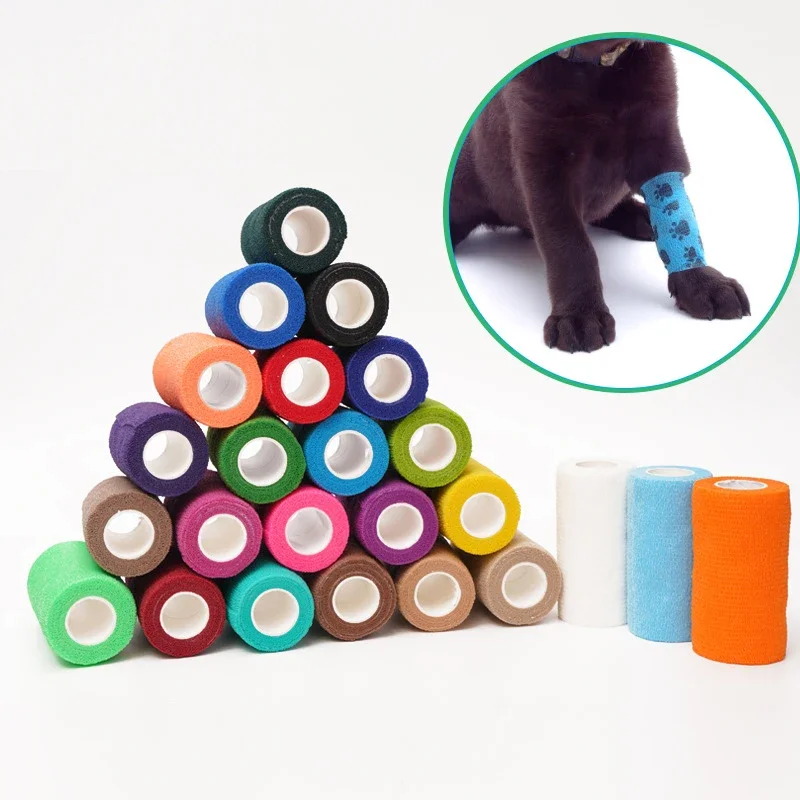 1 rollo de vendaje de movimiento de gasa a la moda, suministros para mascotas, vendajes elásticos transpirables autoadhesivos para perros y gatos, 2,5/5/10cm x 4,8 m - imagen 4