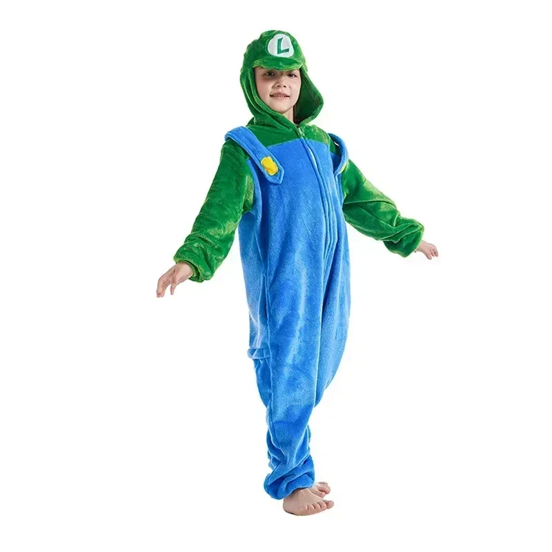 Disfraz de Super Marios Bros para niños, figura de Anime Luigi, pijamas de una pieza, ropa de dormir de dibujos animados Kawaii, ropa de Halloween Cos - imagen 5