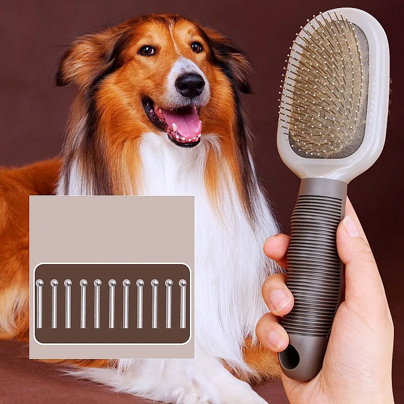 Cepillo para perros, peine de doble cara para perros, removedor de pelo para mascotas, cepillo de masaje para gatos, peines de acero inoxidable para el cuidado de perros, recolector de lana para mascotas - imagen 2