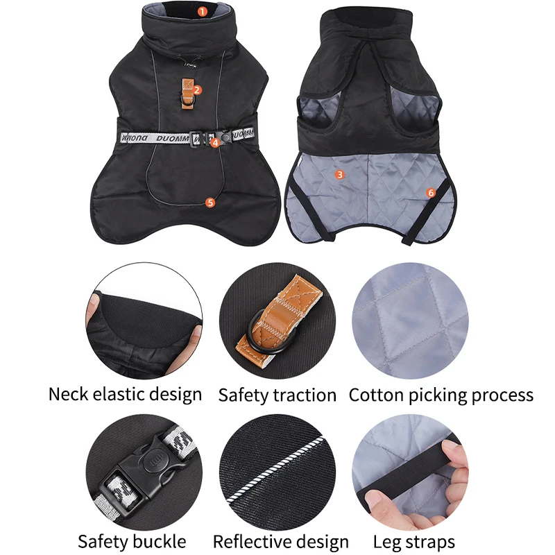 Ropa cálida de invierno para perros, chaqueta reflectante impermeable para perros grandes, abrigo grueso para perros grandes, chaquetas para exteriores Labrador Doberman - imagen 4