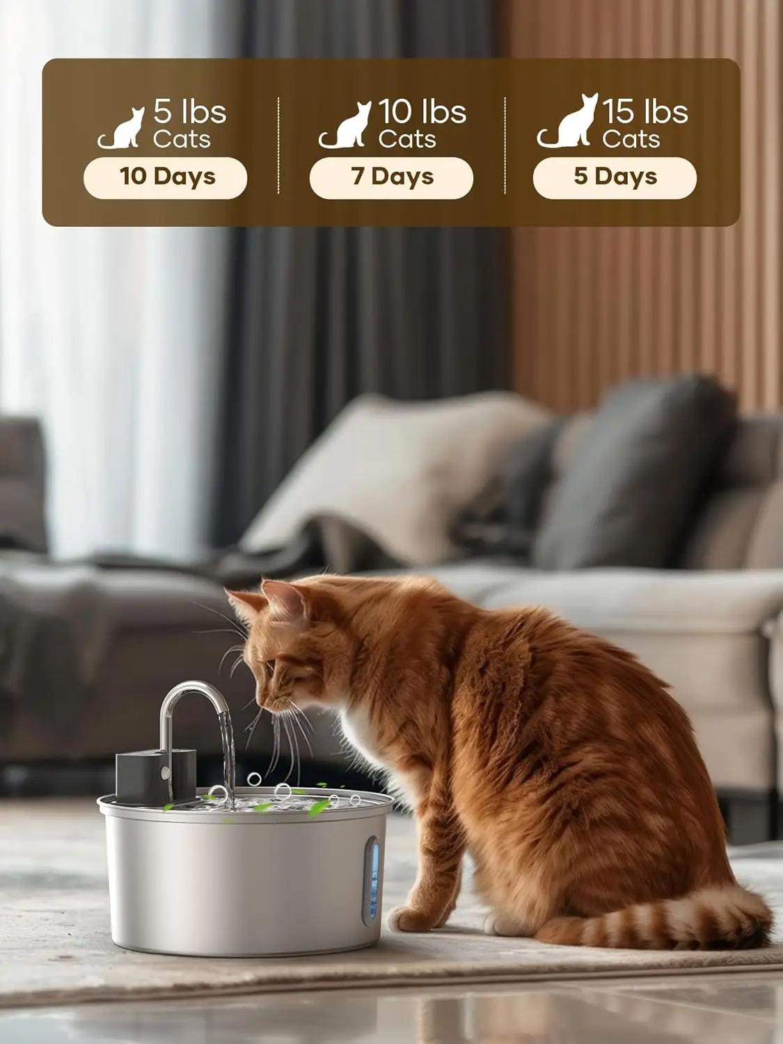 Fuente de agua inalámbrica para gatos de acero inoxidable de 3,2 L con Sensor de movimiento de 4000mAh, dispensador de bebedero de agua para mascotas con filtración automática - imagen 3