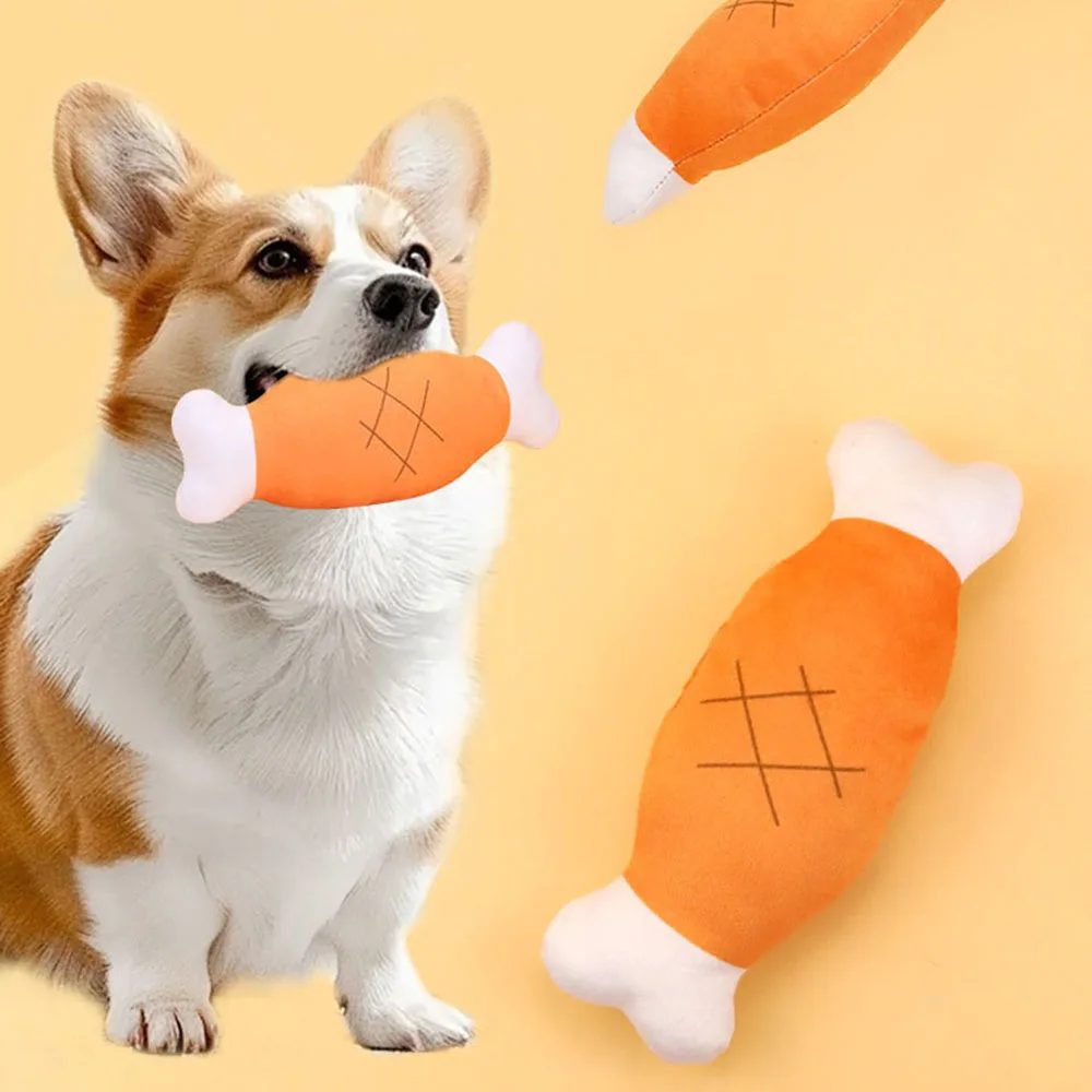 Juguete de peluche para perros con patas de pollo y hueso chirriante, juguete interactivo para masticar para perros, alivio del aburrimiento, juguete chirriante para mascotas, - imagen 2