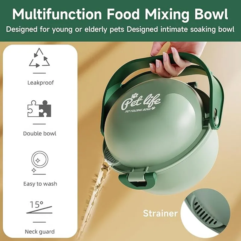 Cuenco de transporte portátil para mascotas, cuenco plegable para senderismo al aire libre, cuenco doble para perros, lavabo para alimentar y beber, cuenco de comida para gatos - imagen 4