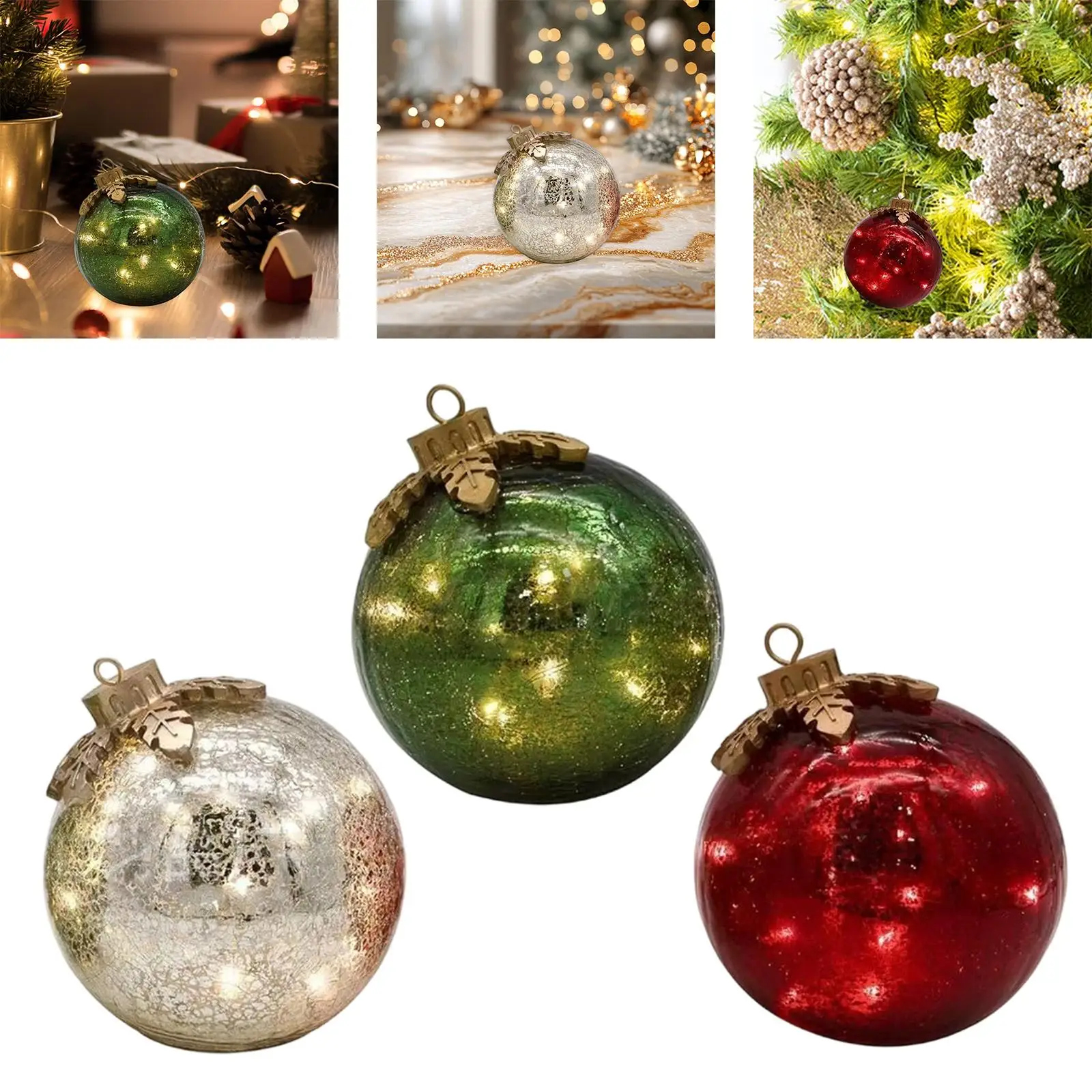 Adorno de bola de Navidad, decoración de Navidad LED iluminada de mesa, colgantes, decoración de árbol de Navidad para Año Nuevo, patio, cumpleaños