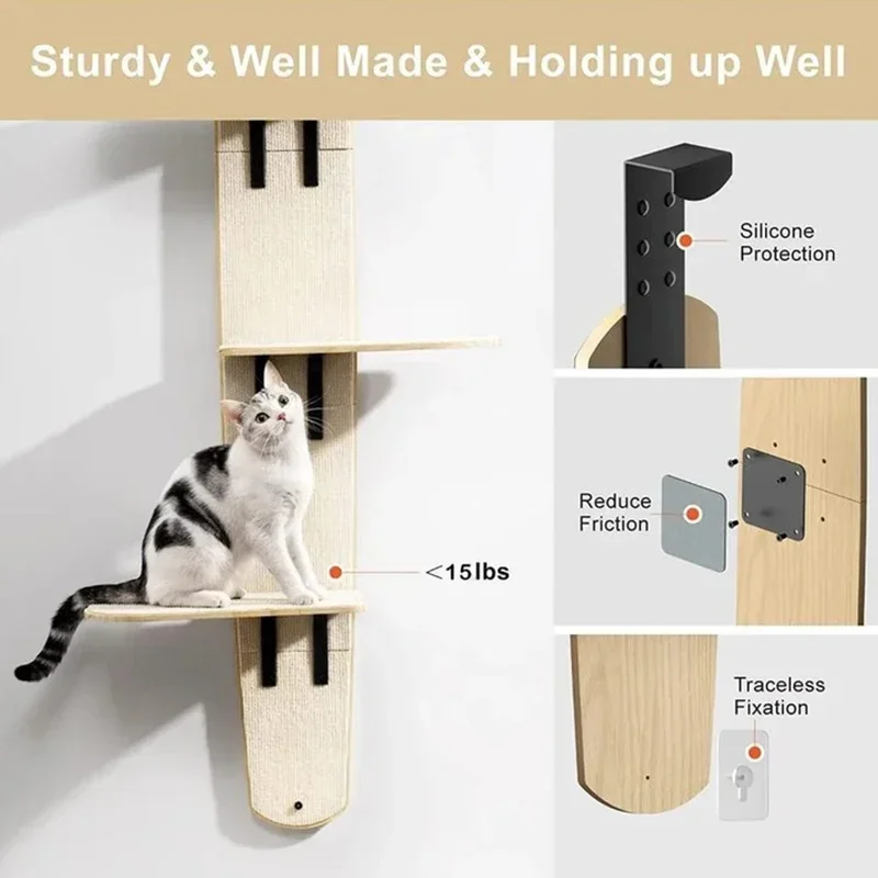 Estantes escaladores para gatos versátiles de 4 niveles, tablero Vertical de madera para gatos, estante colgante en la puerta, torre de árbol para gatos estable, marco de escalada para gatos - imagen 4