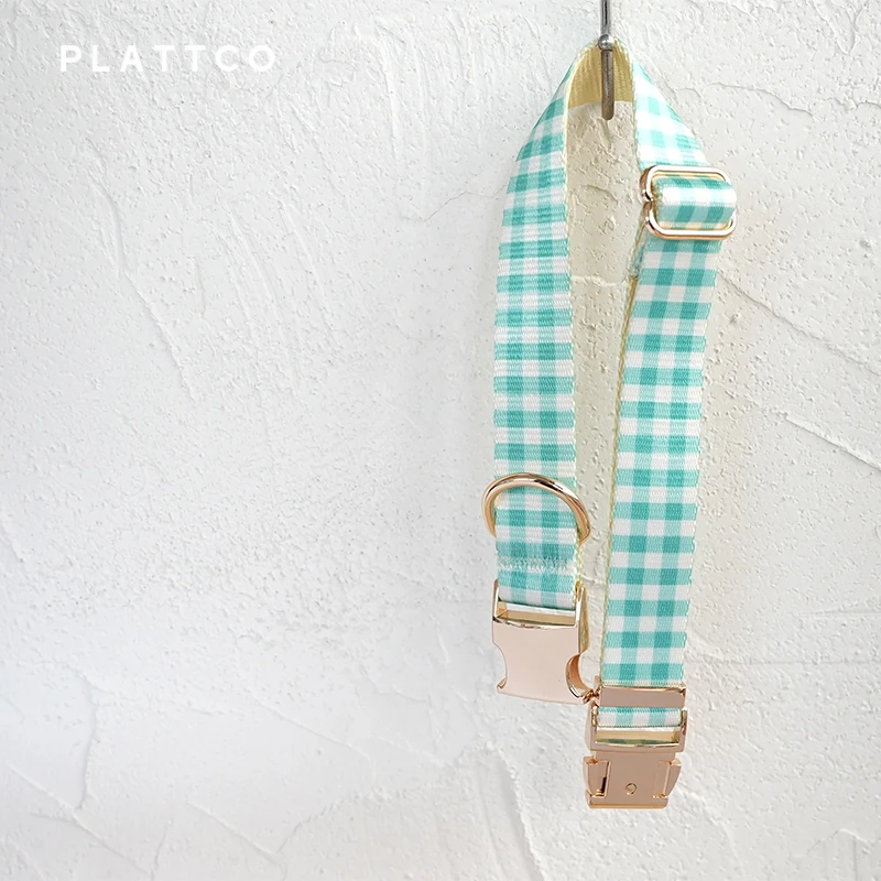 PLATTCO-collar de perro de diseño único, estampado de hierba, patrón a cuadros, hebilla de aleación de zinc de color claro de alta calidad, 5 tamaños, PDC306G - imagen 3