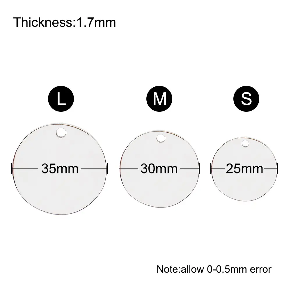 Colgante de Metal para perro y mascota, etiqueta de identificación redonda de acero inoxidable en blanco con grabado de 100 piezas, joyería para collar, placa de identificación, accesorios para gato - imagen 2