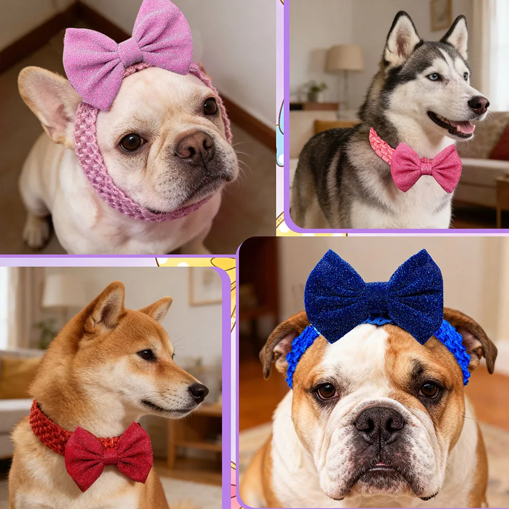 50 Uds. Pajaritas brillantes para perros, banda elástica ajustable, pajarita para perros pequeños, medianos y grandes, diadema para perros, mascotas, suministros para el cuidado de mascotas - imagen 2