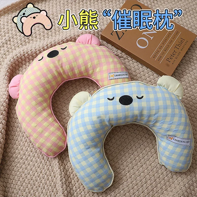 Almohada de dos colores para perro, colchoneta para dormir a cuadros INS de oso bonito para mascotas, juguete para dormir desmontable y lavable, otoño e invierno - imagen 3