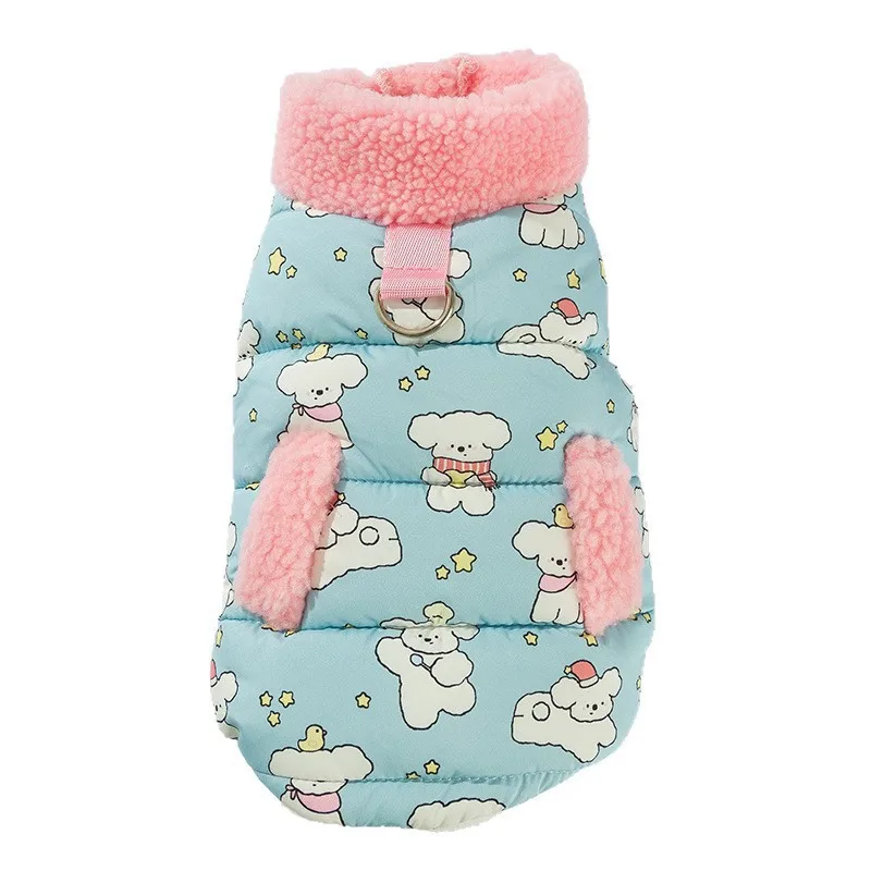 Ropa cálida de otoño/invierno para perros pequeños: camiseta sin mangas de dos piernas con cuello alto y cuello de felpa con estampado |   Ropa de abrigo acogedora para cachorros - imagen 4