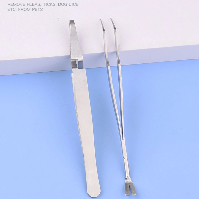 Herramienta para quitar garrapatas de acero inoxidable 2 en 1, pinzas profesionales para quitar pulgas y garrapatas con gancho de aseo para mascotas y humanos - imagen 5