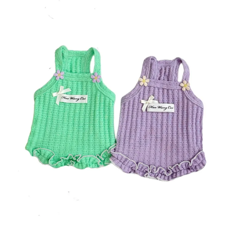 Chaleco de flores para cachorros, ropa para perros y gatos, traje para niñas, Chihuahua Frise, ropa para mascotas, camiseta para perros y gatos, camisetas interiores de punto, verano 2025 - imagen 5