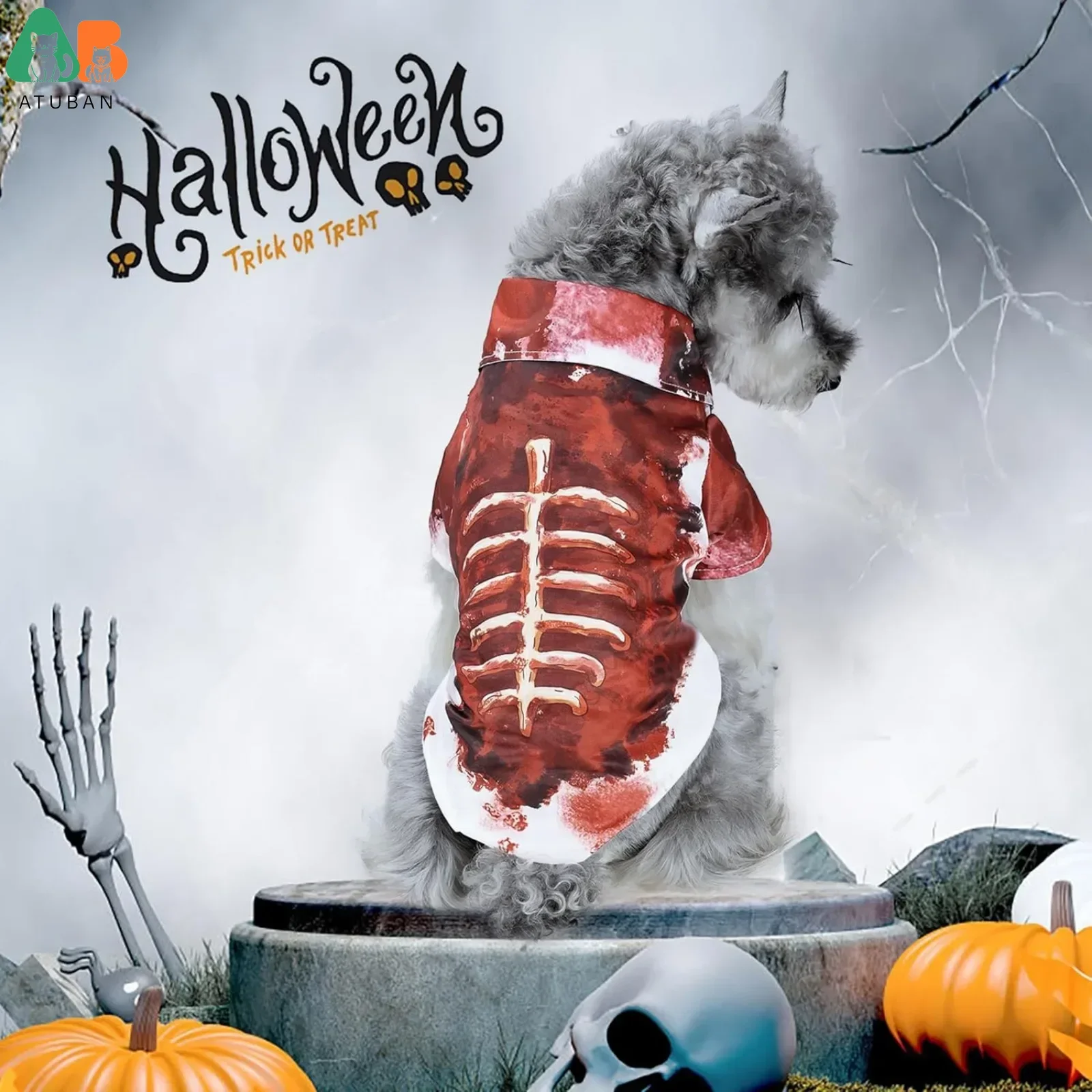 Ropa terrorífica para perro, traje de terror, salpicaduras de sangre, Grunge, camisas de perro aterrador, ropa de Cosplay para Halloween - imagen 3
