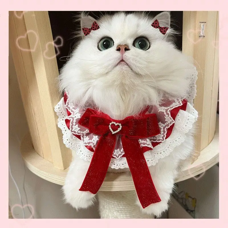 Bufanda festiva de encaje para Festival de Primavera de perros y gatos, Collar con babero, toalla para Saliva para mascotas, decoración bonita para fotos de vacaciones, productos para mascotas - imagen 5