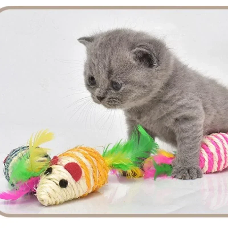 Juguete para Gato, ratón de cuerda de nailon a rayas, juguete con campana, juguete para masticar para Gato, ratón a rayas de Sisal - imagen 5