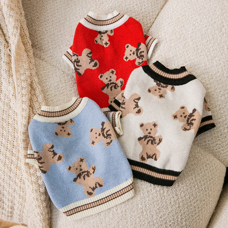 Otoño e Invierno mascota lindo oso suéter gato cuello alto dos piernas cárdigan pequeño y mediano tamaño perro Teddy mascota Sudadera con capucha