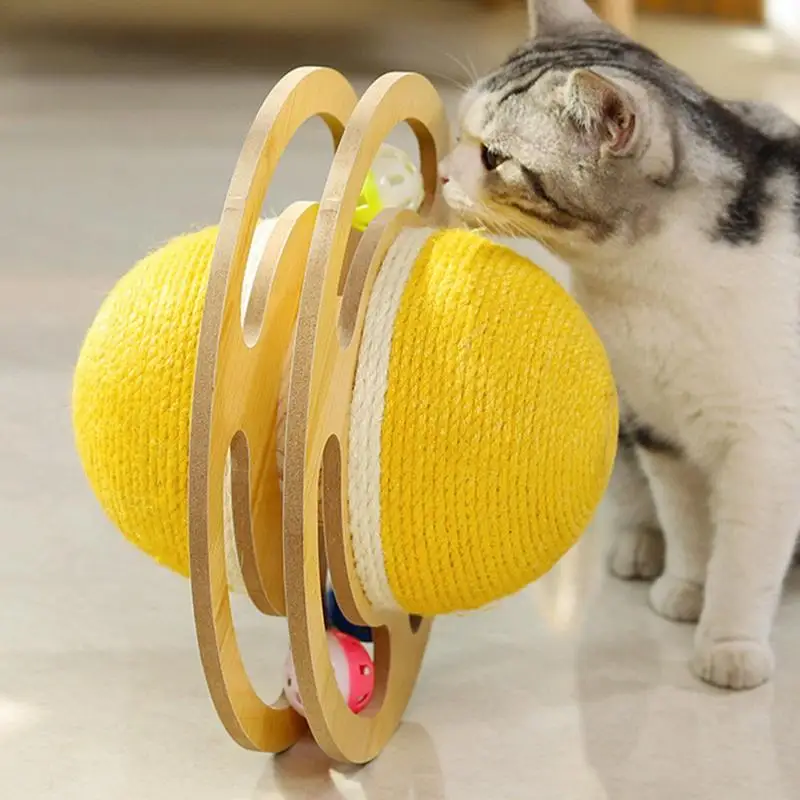 Bola de Sisal para gato, juguete para rascar, con tres campanas, interactiva - imagen 5