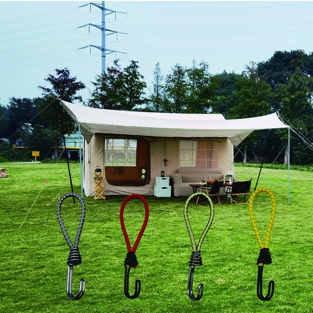 10 Uds. Cuerda elástica para tienda de campaña con gancho, dosel para acampar, hebilla elástica, cuerda para tienda de campaña de senderismo en el suelo, ganchos mosquetón, accesorios - imagen 3