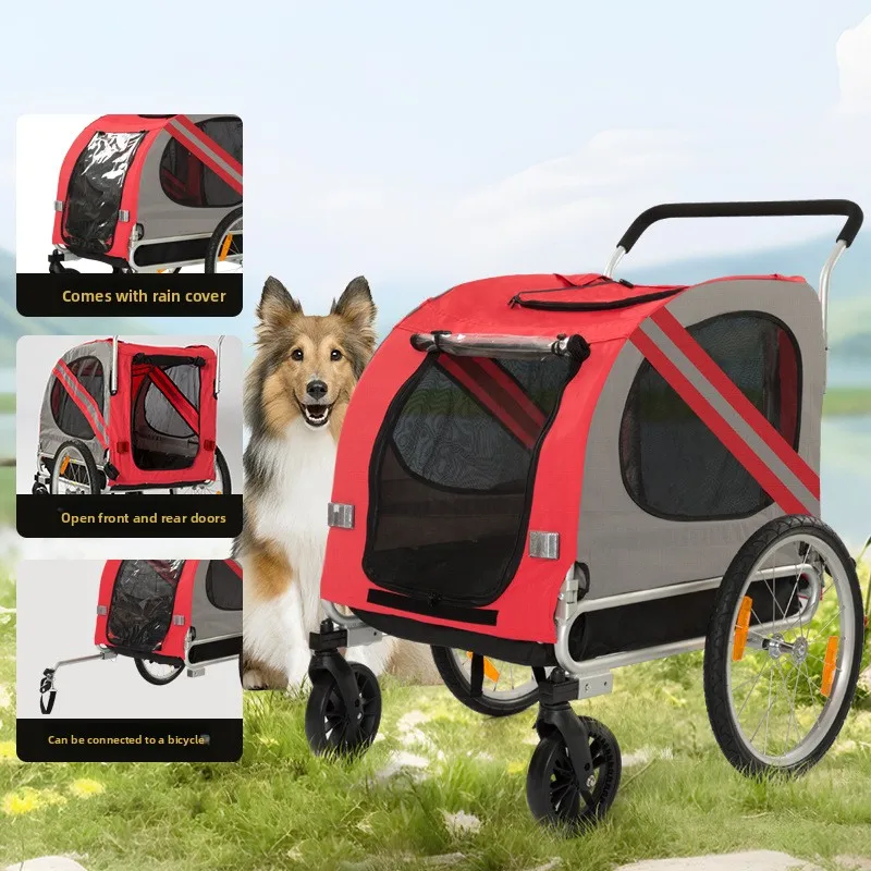 Remolque de bicicleta para perros medianos y grandes, cochecitos para mascotas de gran espacio, conducción al aire libre, suministros para remolques de perros y gatos - imagen 4