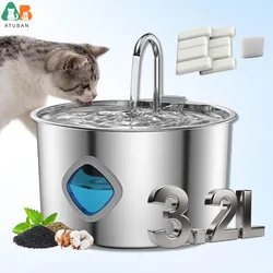 Fuente de agua automática para gatos, 3,2 L, acero inoxidable