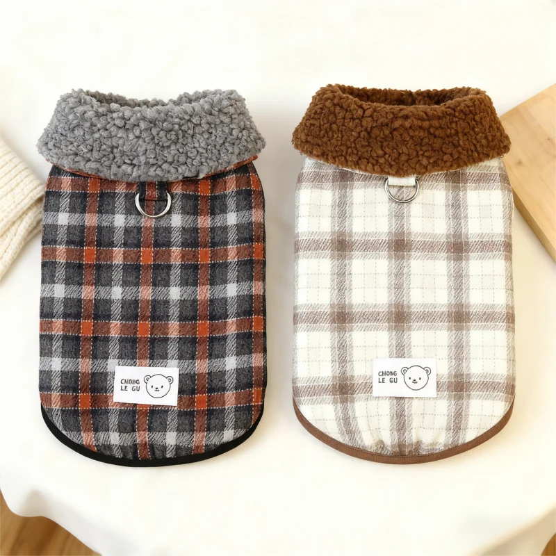 Winter Plush Dog Vest Jacket Luxury Pet Dog Clothes Warm Soft Puppy Cardigan Cute Plaid Cat Jacket Coat Pet Overcoat Dog Costume
