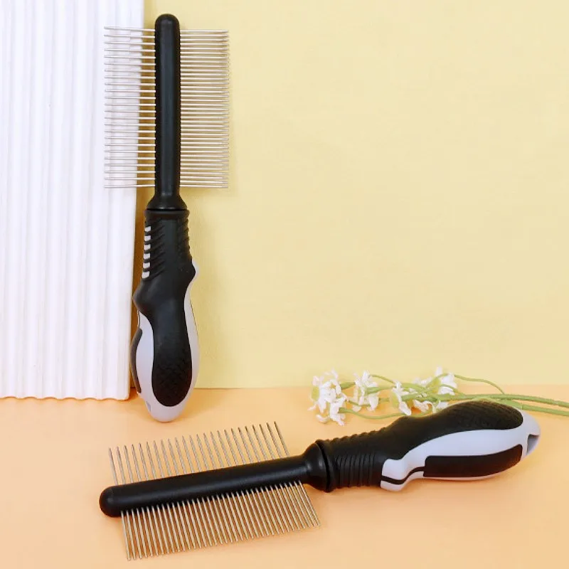 Peine para perros, cepillo de doble cara para perros, mango cómodo, peines de dientes densos para limpieza de nudos de pelo de gato, removedor de pelo para mascotas - imagen 4