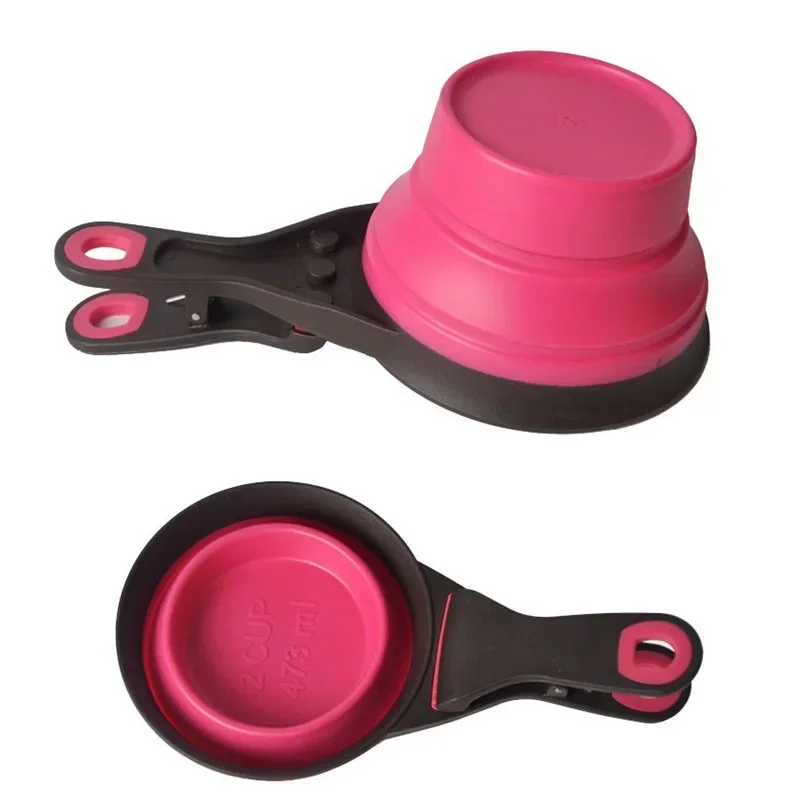 Cuenco plegable de silicona para mascotas, cuchara de comida, bolsa de comida plegable para perros, tazón de agua, taza medidora, suministros alimentadores para cachorros, Clip de almacenamiento de aperitivos - imagen 3