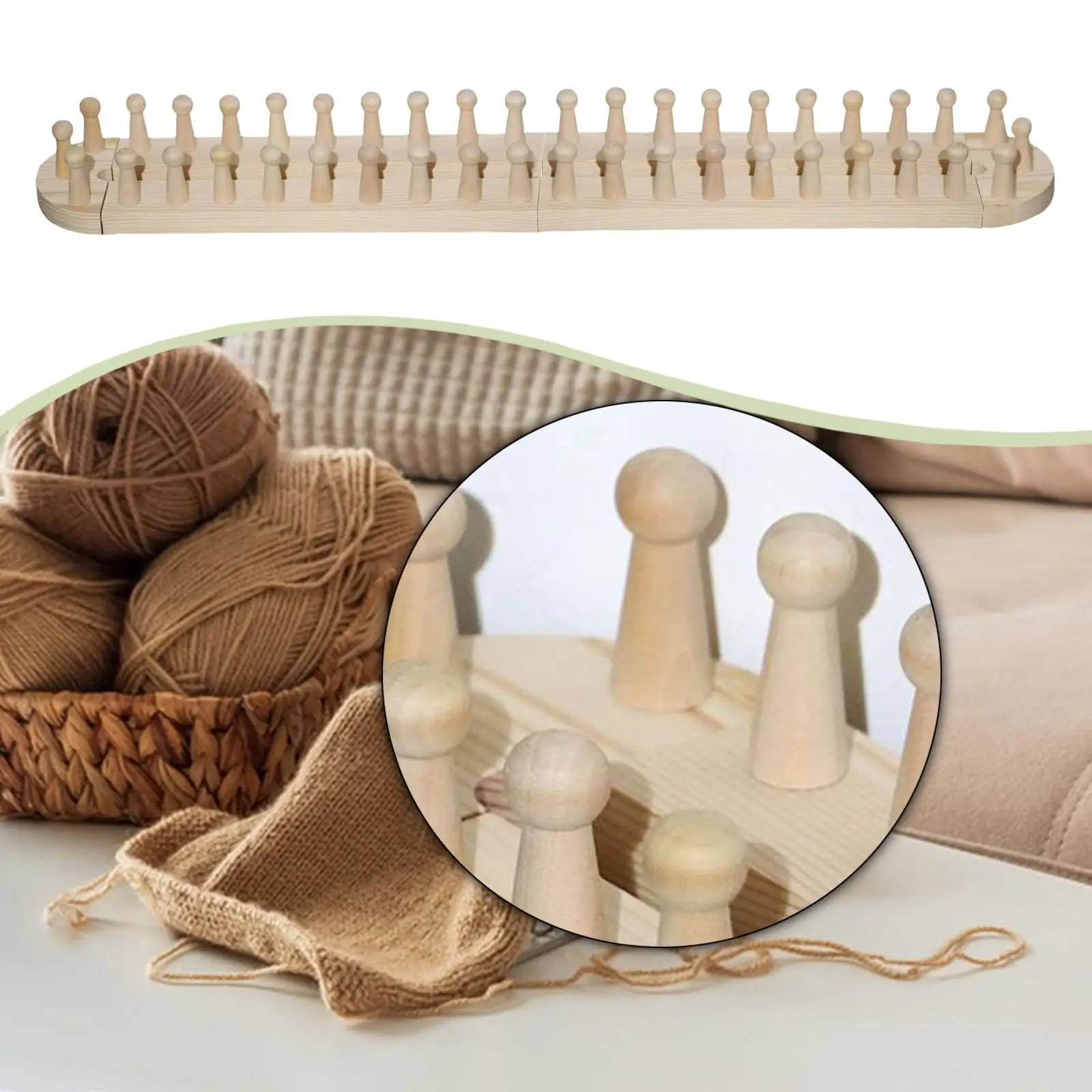 Manta de madera amigable para principiantes, telar de tejer, marco de clavija ajustable para proyectos de manualidades de hilo grueso DIY