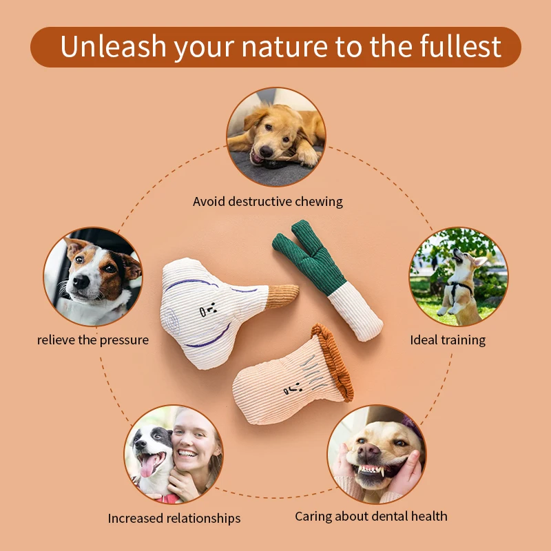 Juguete de peluche para masticar con ruido para perros, cebolla duradera, seta, ajo, serie vegetal, juguete para perros, juguete de peluche con chirrido para mascotas, rompecabezas para perros - imagen 4