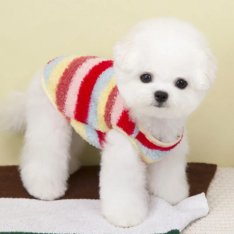 Ropa de tiras para perros, ropa roja y azul, sudaderas con capucha de lana sin mangas para perros pequeños, trajes de perro salchicha Chiwawa, sudadera para cachorros, suéter - imagen 4