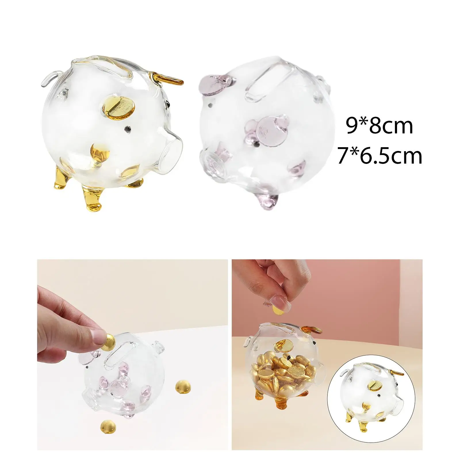 Alcancía de cerdo de vidrio transparente, tarro de ahorro, banco de dinero para guardería de Baby Shower - imagen 4