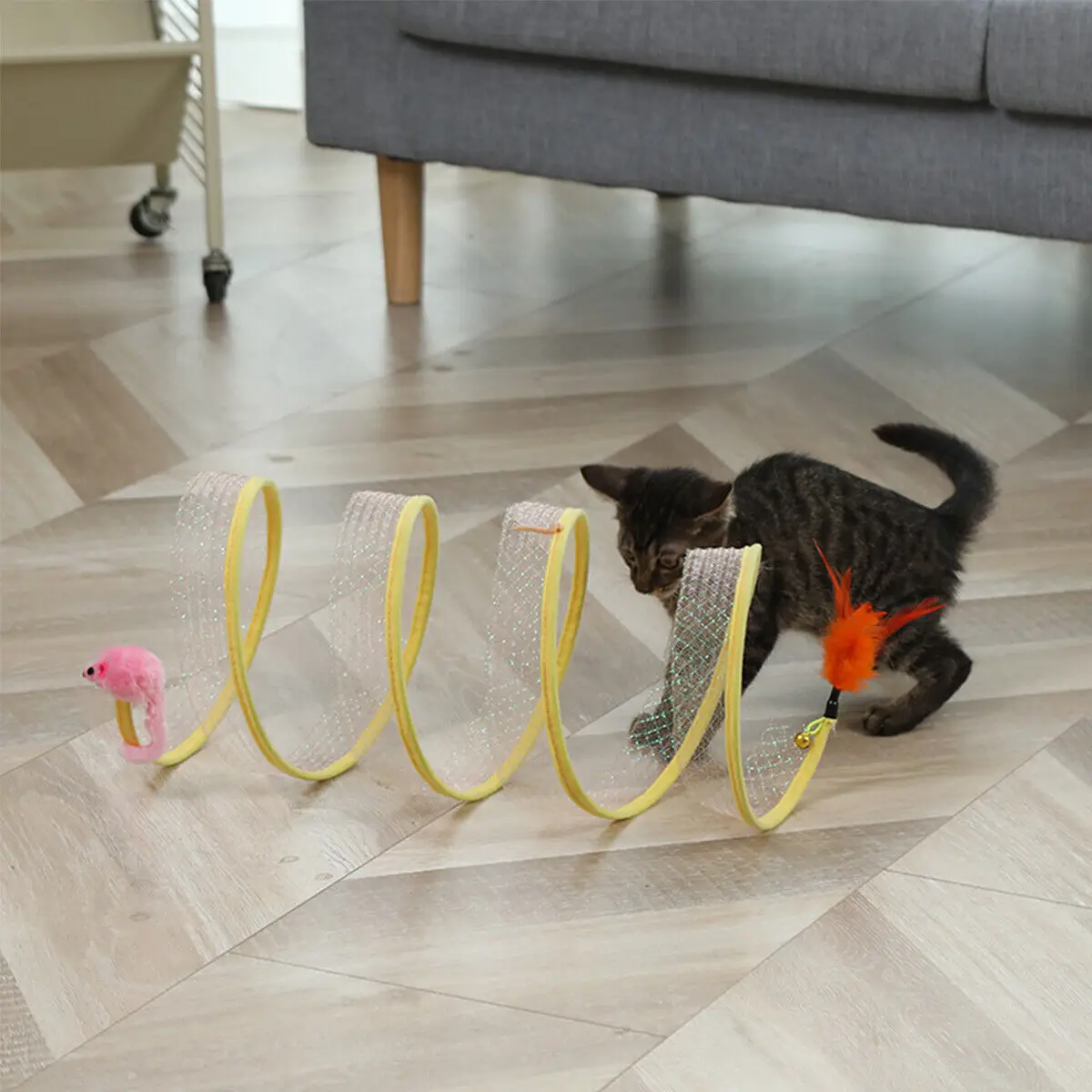 Túnel plegable tipo S para gatos, juguete de primavera con bolas y arruga, para exteriores, para gatitos y Mascotas - imagen 4