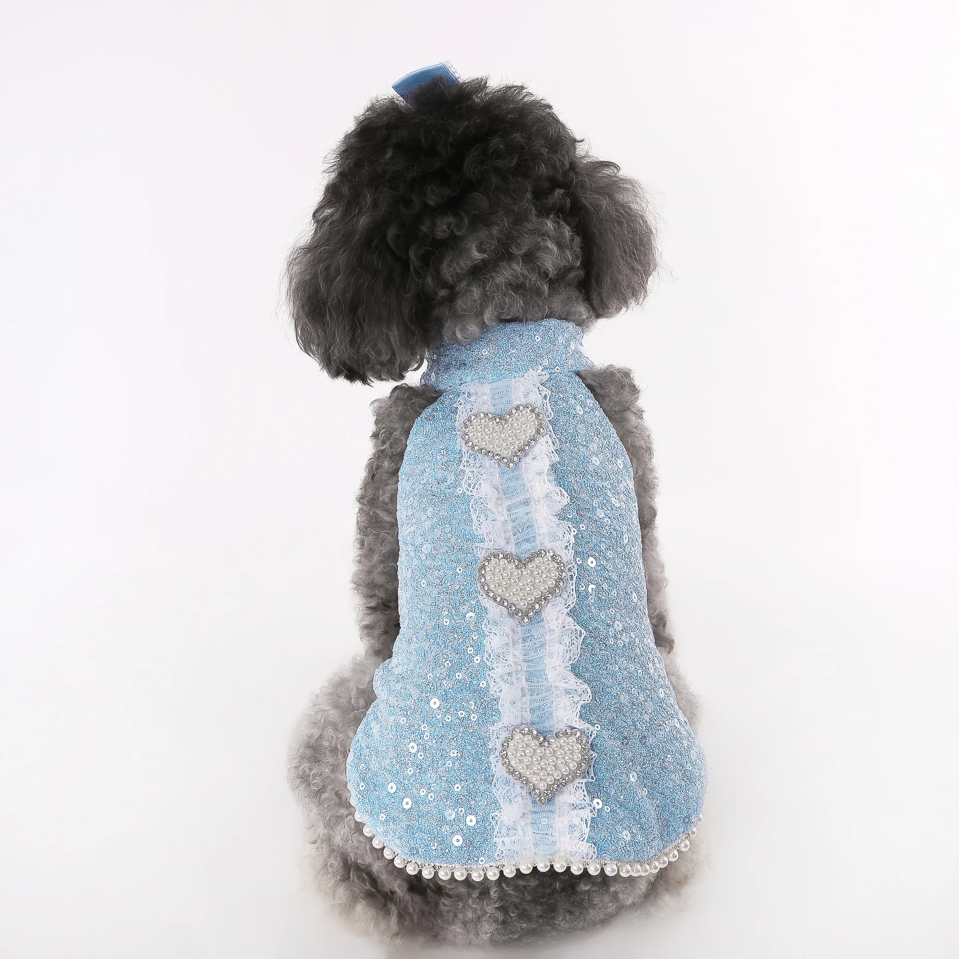 Pet primavera brillo perro perla amor camiseta sin mangas Yorkshire princesa vestido con purpurina Teddy Puff vestido cachorro ropa
