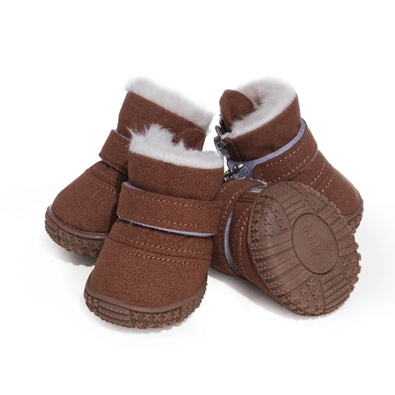 Botas de nieve impermeables para perros, calzado grueso de forro polar, zapatos de invierno para perros pequeños, suela de goma suave, antideslizantes, 4 piezas - imagen 2