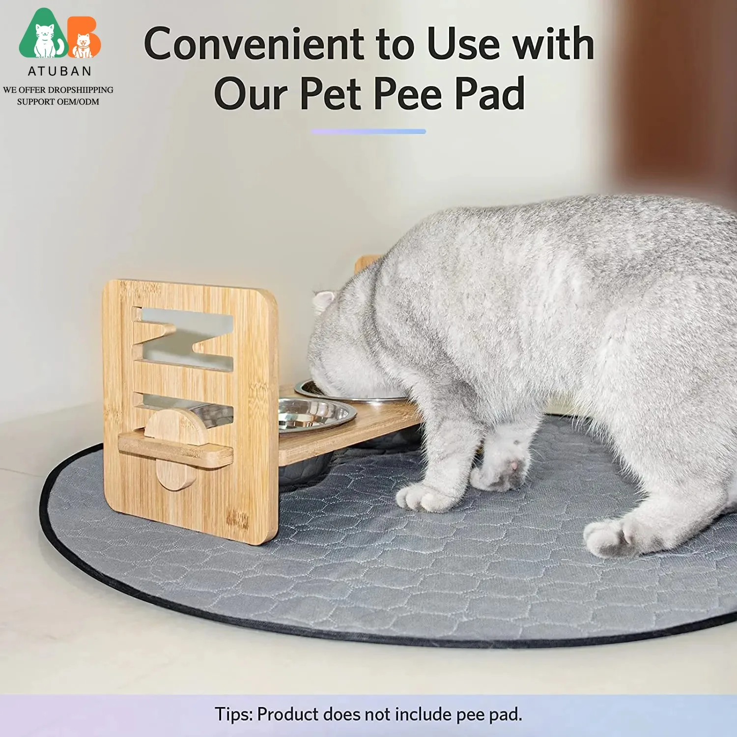 Comedero elevable de bambú con soporte regulable para perros y gatos - imagen 4